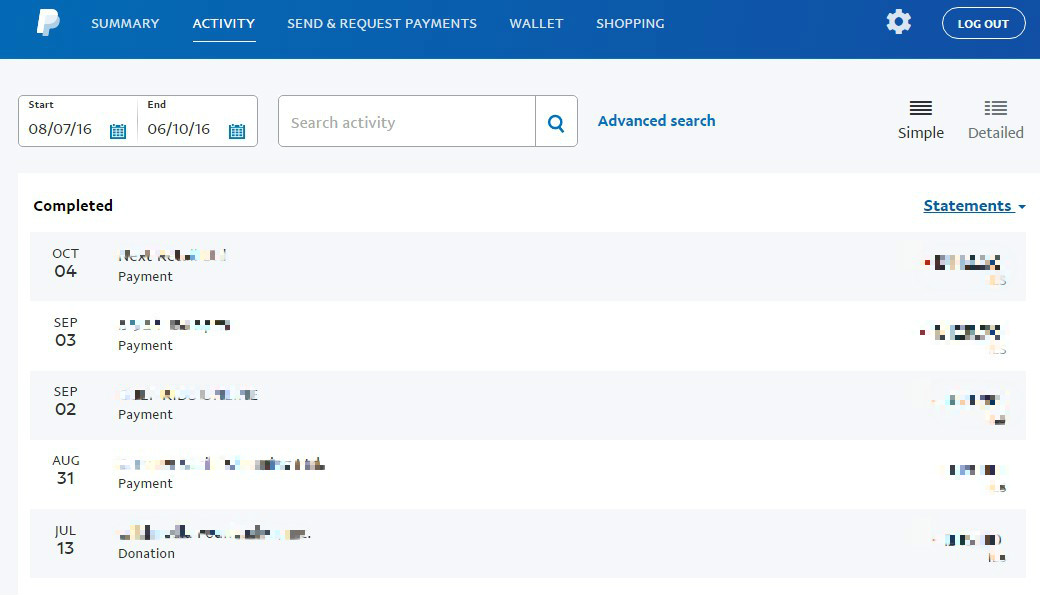 review activity - paypal account hacked